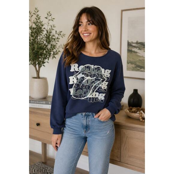 the Rolling Stones Sweaters - Rolling Stones Navy Graphic Sweatshirt Pullover Top Women's Size XS